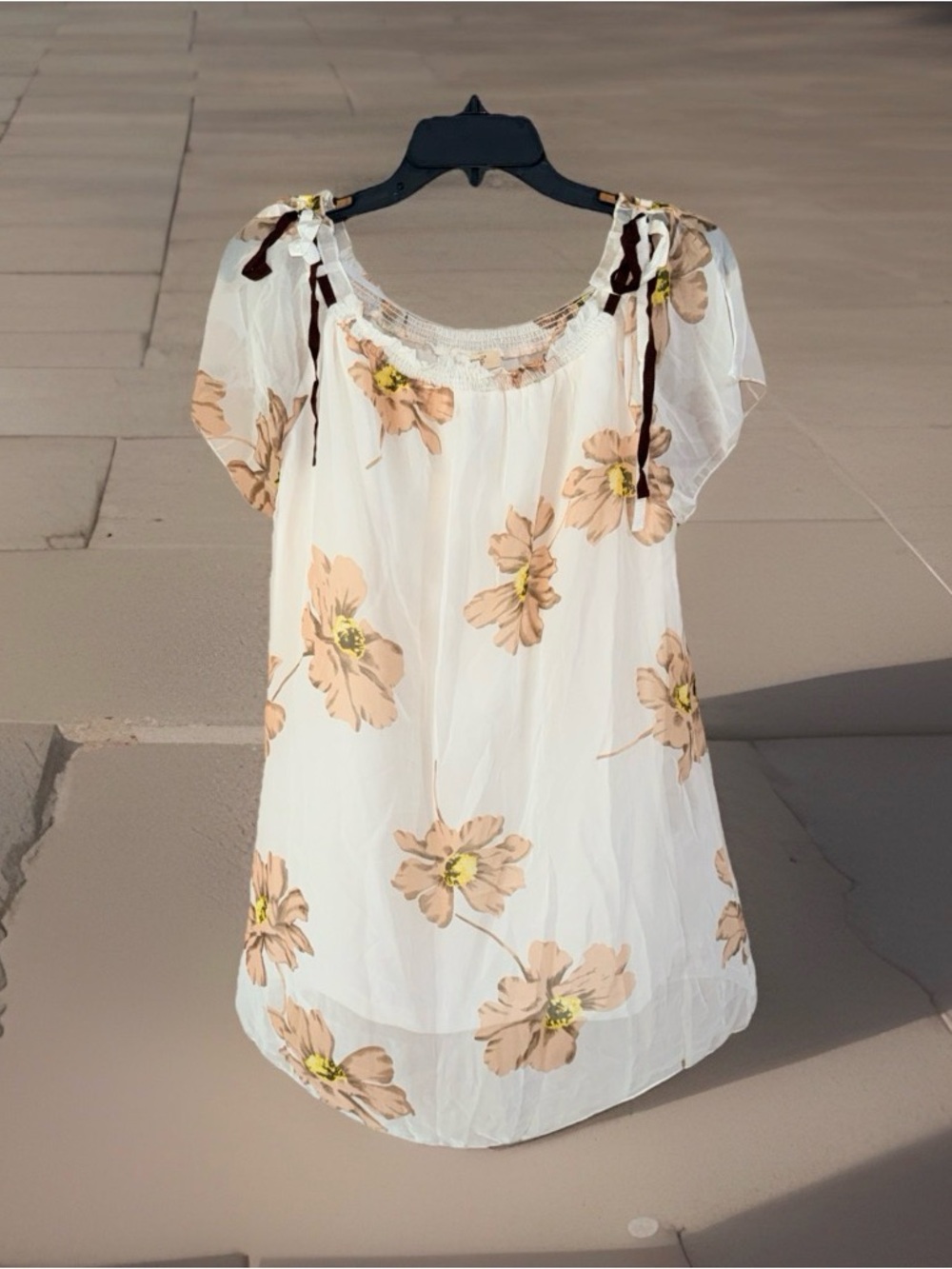 NWT Ganji Women’s Peasant Blouse w/Floral Print & Ribbon Accents-M